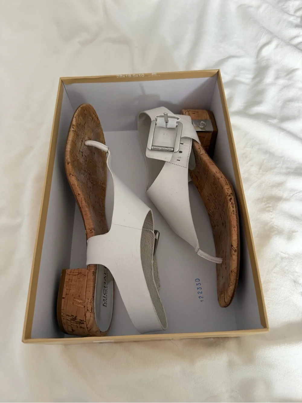 Michael Kors White Cork Block Heel Slingback Sandals
